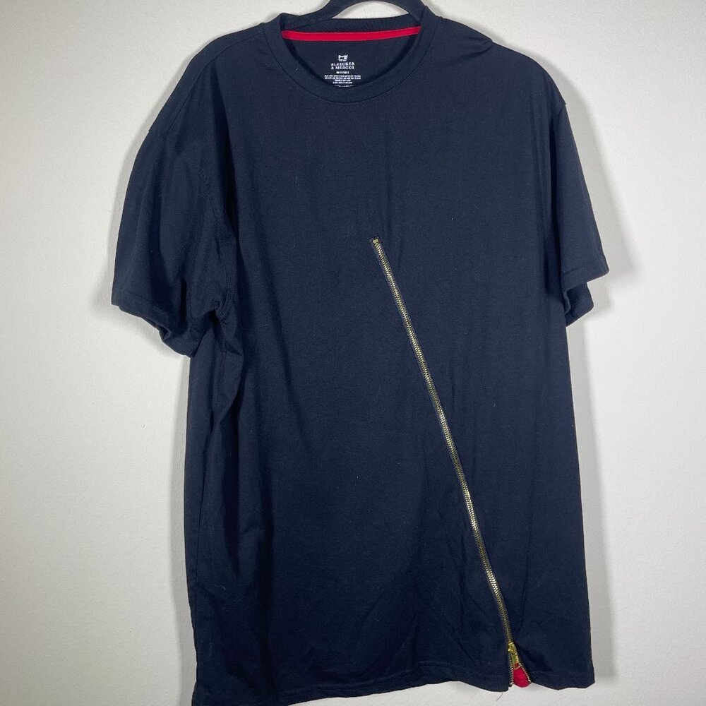Bleecker & Mercer Men's Black Front Zipper W/ Red Insert Casual Tee Shirt 2XL!